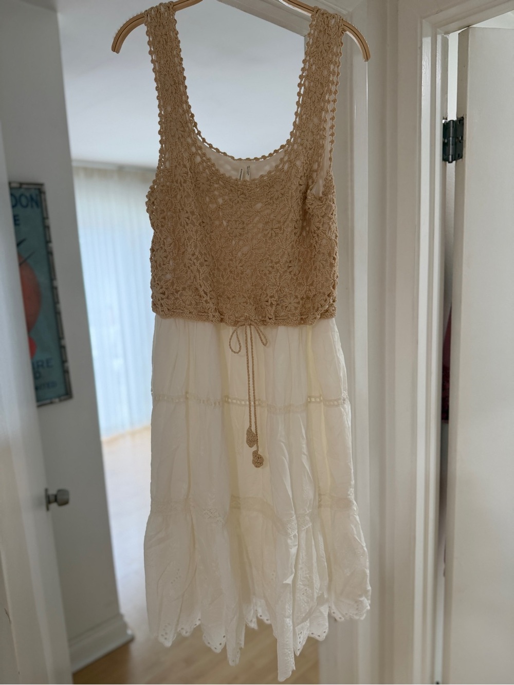 NWT ANTHROPOLOGIE Women’s Cream Tiered Summer Dress with Crochet Bodice